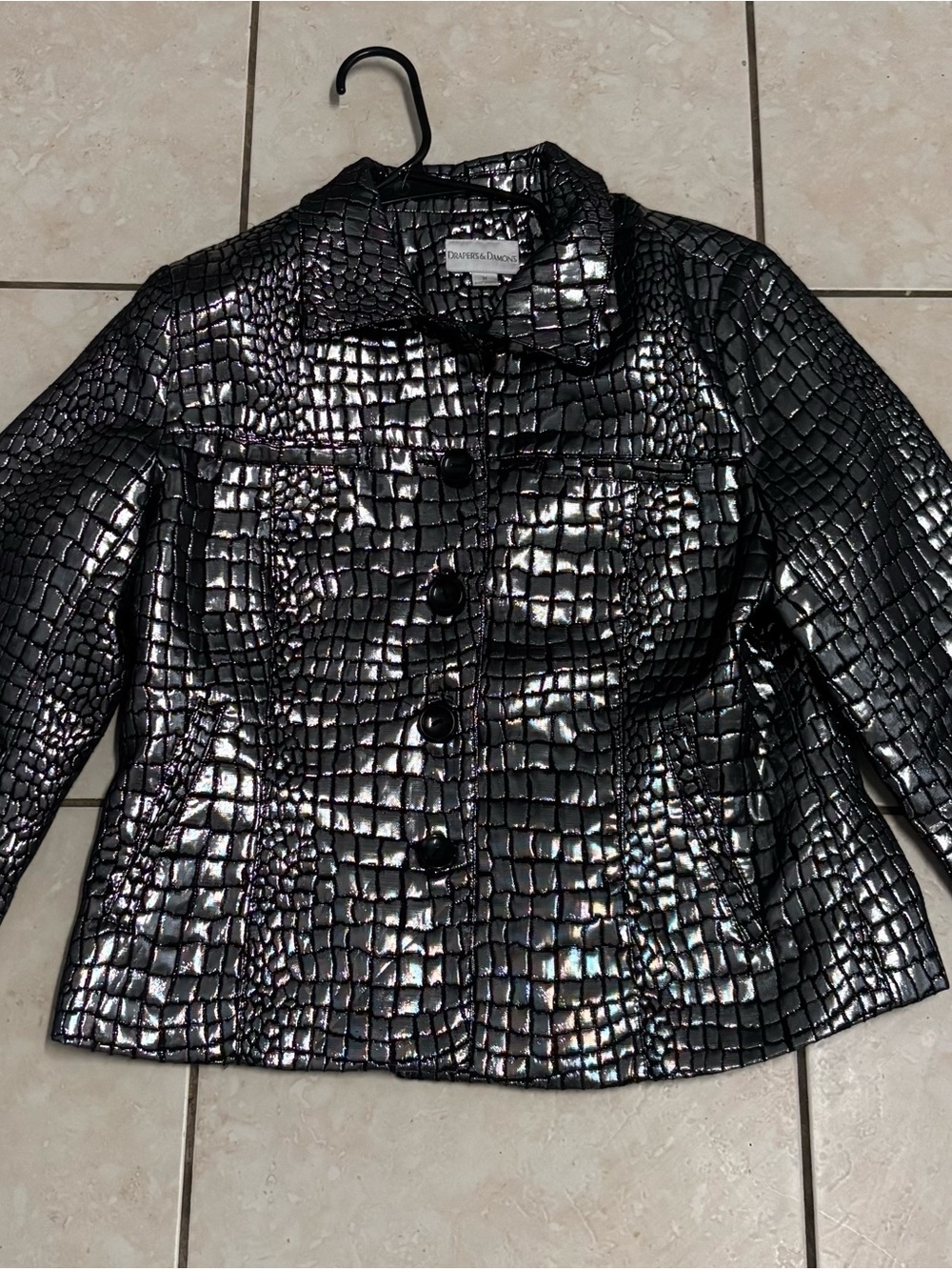 Doncaster Metallic Croc-Embossed Jacket - Black